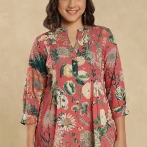 Digital Printed Pure Cotton A line Kurti in Pink