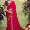 Embroidered Border Satin Saree in Fuchsia - Image 4