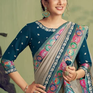 Woven Tissue Silk Saree in Light Grey